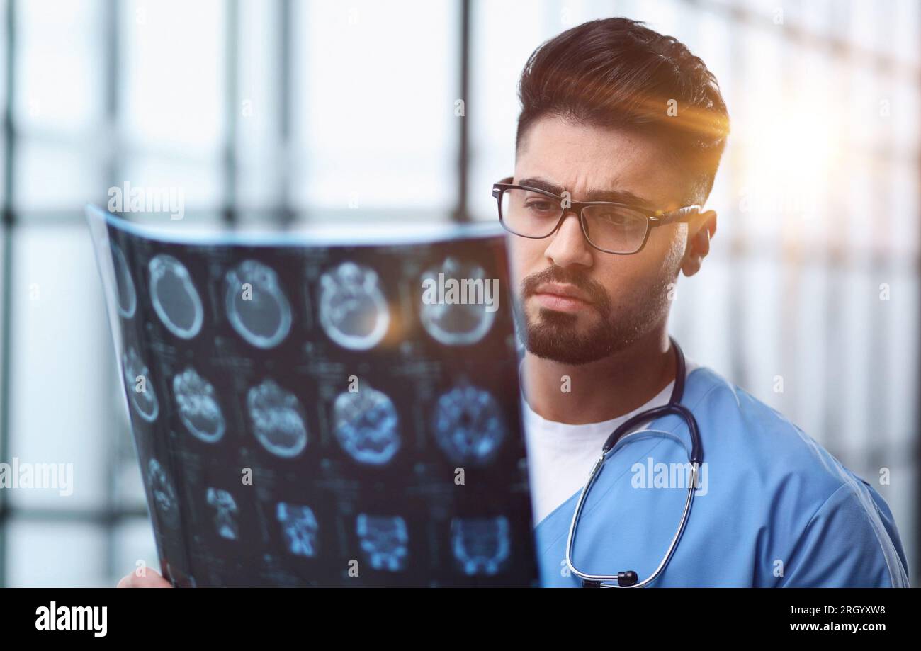 Brain disease diagnosis with medical doctor seeing Resonance