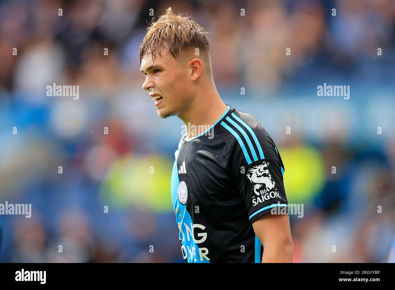 Callum Doyle #5 of Leicester City in action during the Sky Bet Championship match Huddersfield Town vs Leicester City at John Smith's Stadium, Huddersfield, United Kingdom, 12th August 2023  (Photo by Conor Molloy/News Images) Stock Photo