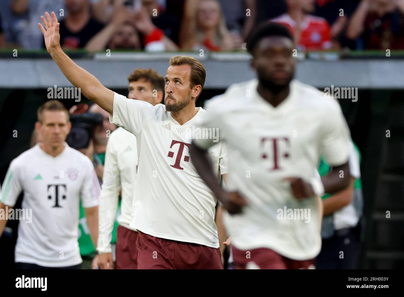 Bayern Munich's Harry Kane warming up before the DFL-Supercup final at the Allianz Arena, Munich. Picture date: Saturday August 12, 2023. Stock Photo