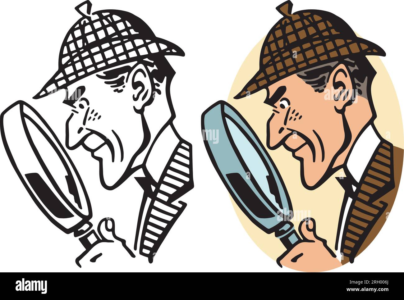 A vintage retro cartoon of a detective examining a clue with a