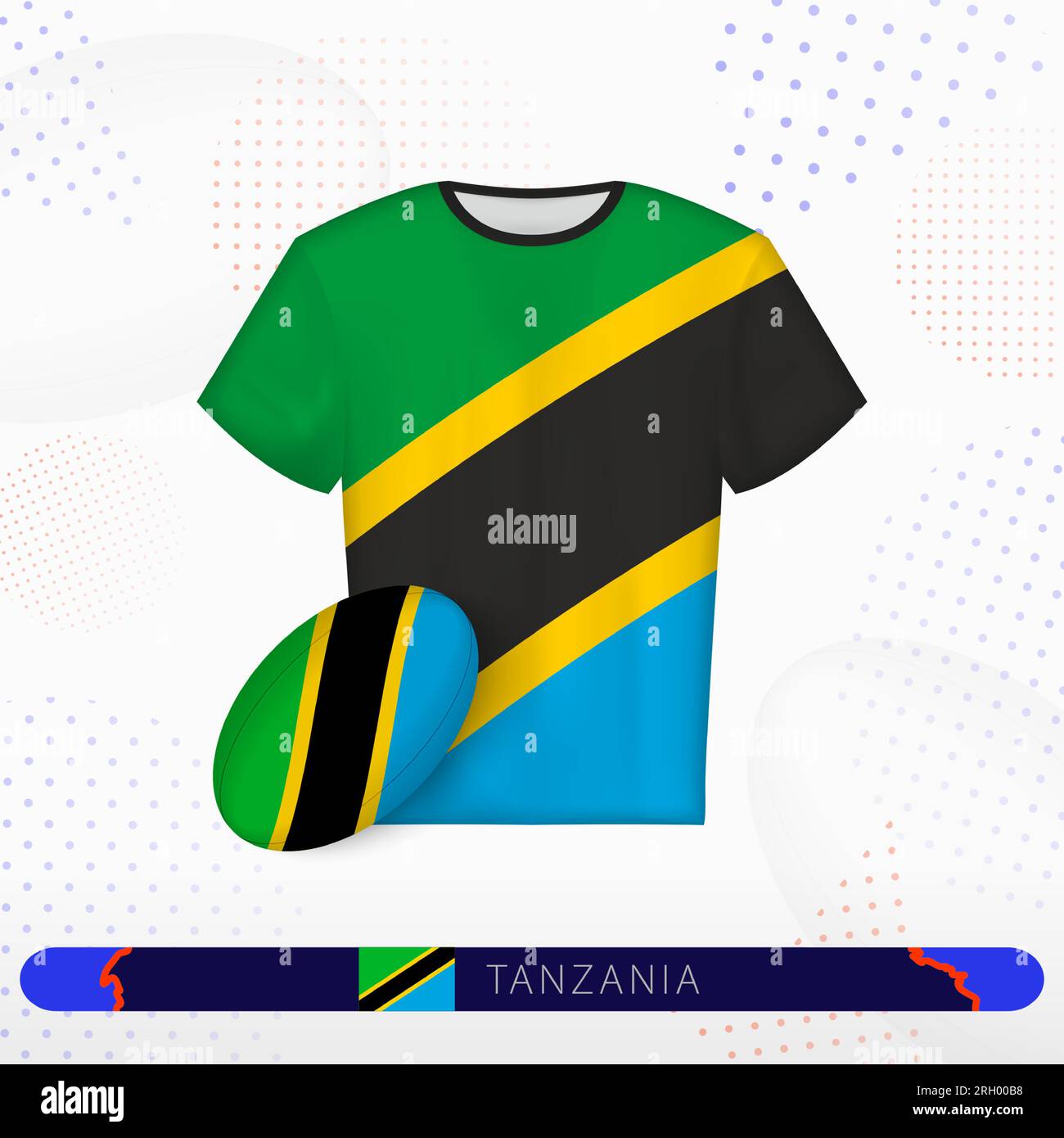 Tanzania rugby jersey with rugby ball of Tanzania on abstract sport background. Jersey design. Stock Vector