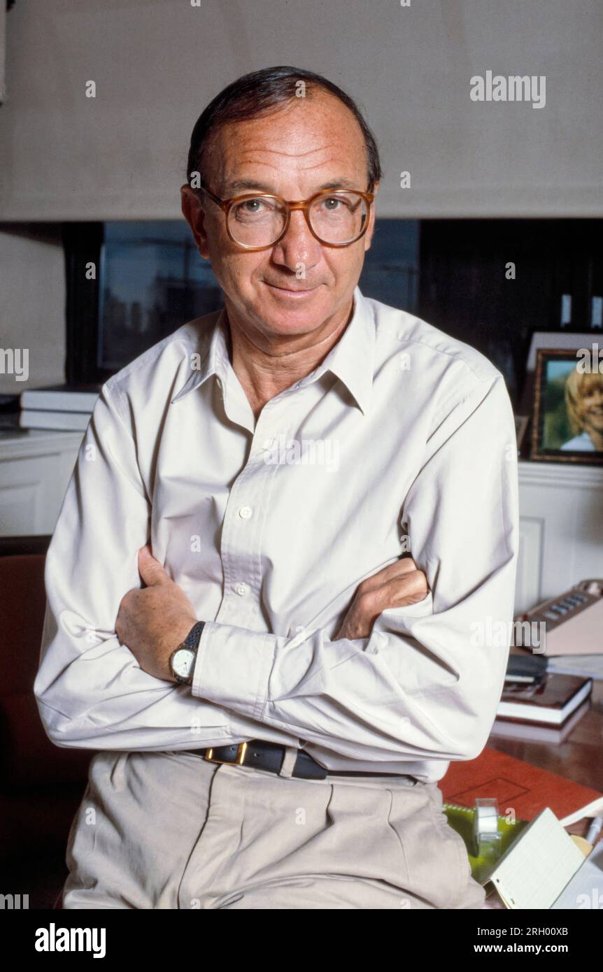 Neil Simon - in his Manhattan office in 1986 - was an American playwright, screenwriter and author. He wrote more than 30 plays and nearly the same number of movie screenplays, mostly film adaptations of his plays. He has received three Tony Awards, and a Golden Globe Award as well as nominations for four Academy Awards and four Primetime Emmy Awards. He was awarded a Special Tony Award in 1975, the Kennedy Center Honors in 1995 and the Mark Twain Prize for American Humor in 2006. Photograph by Bernard Gotfryd Stock Photo