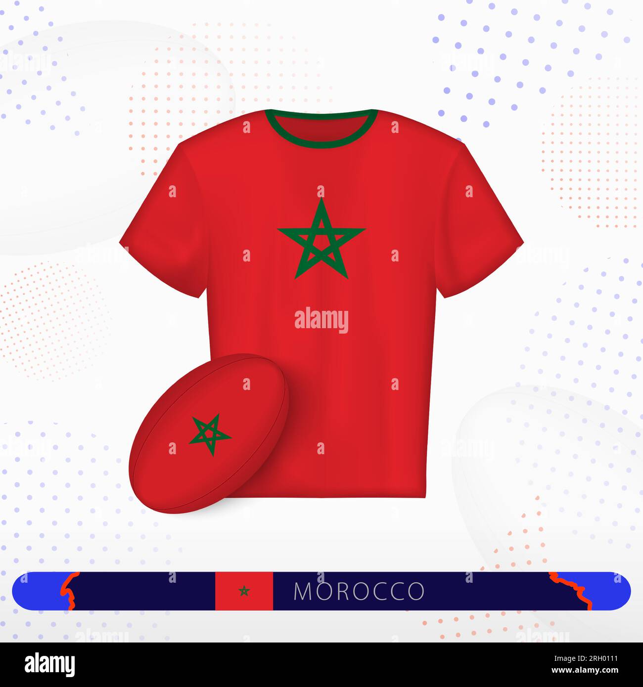 Morocco rugby jersey with rugby ball of Morocco on abstract sport