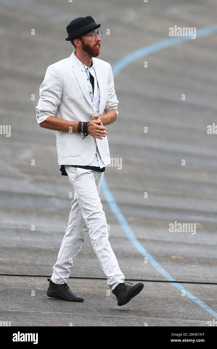 Carmarthen, UK. 12 August, 2023. Carmarthenborn high wire walker Ellis