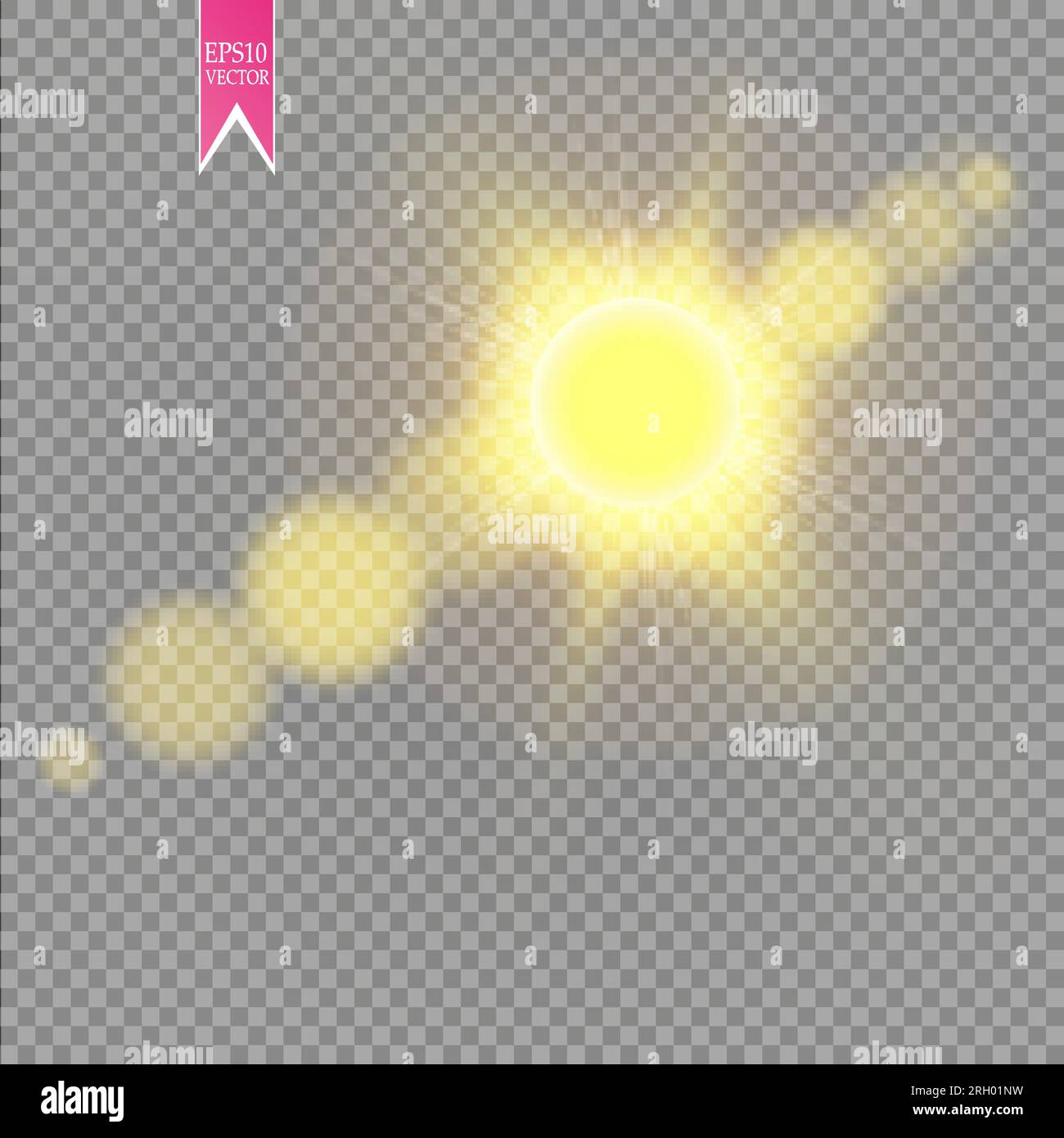 Lens flare effect isolated on transparent background. Golden glow