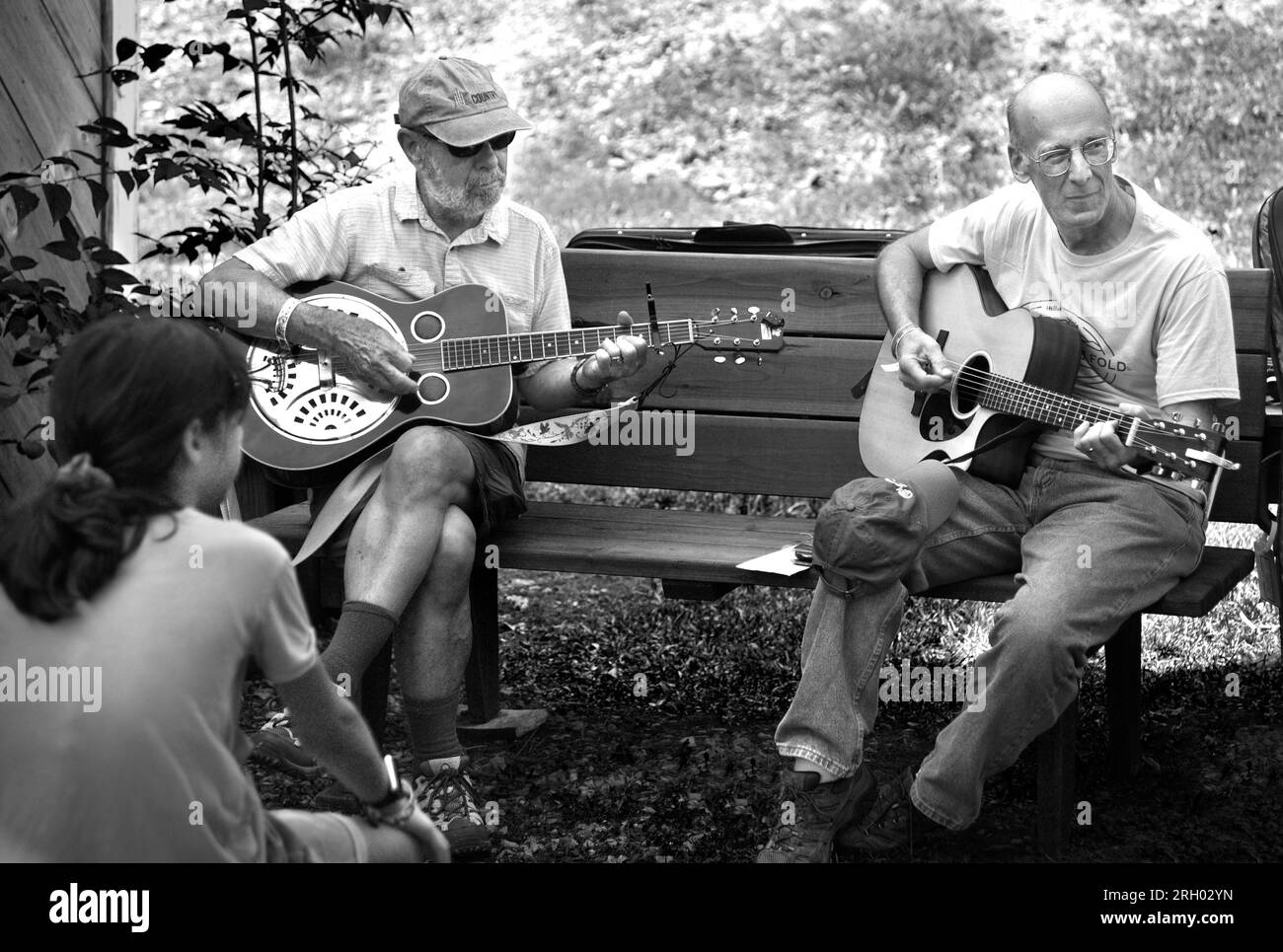 Musicians relax before performing at the Carter Fold, a country music and bluegrass music venue in Maces Spring in rural Southwest Virginia. Stock Photo