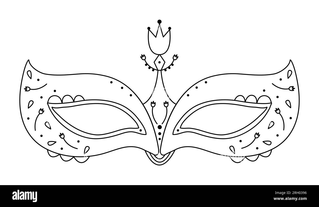 Unusual masquerade mask, black line illustration Stock Vector Image