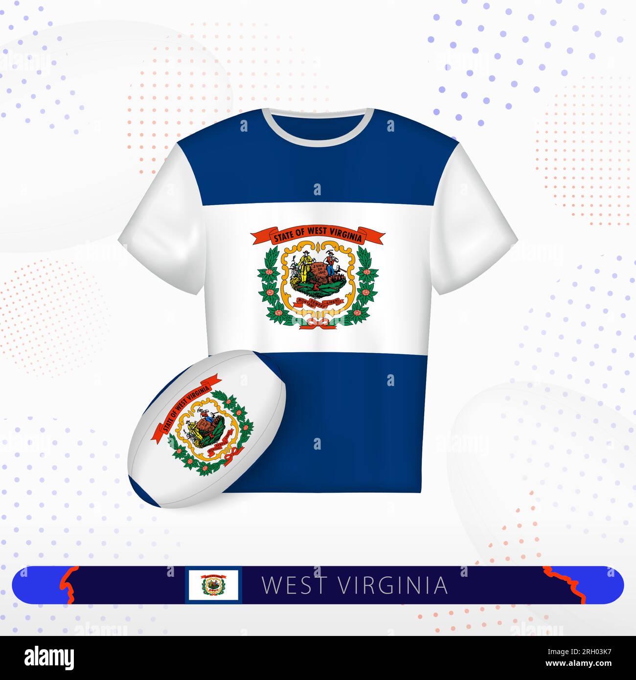 West Virginia rugby jersey with rugby ball of West Virginia on abstract ...
