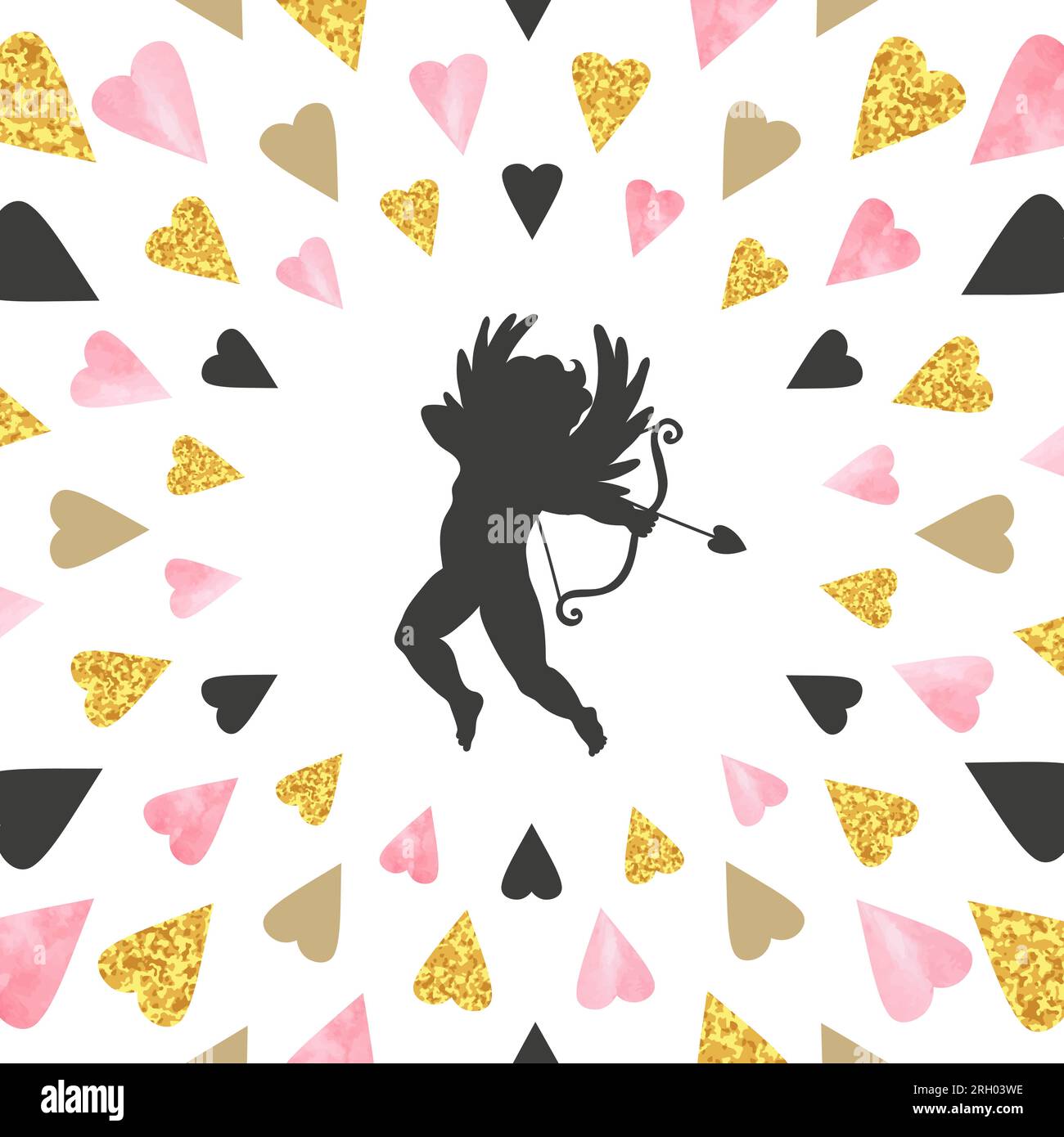 Valentines Day card design with cute Cupid and hearts. Vector romantic ...