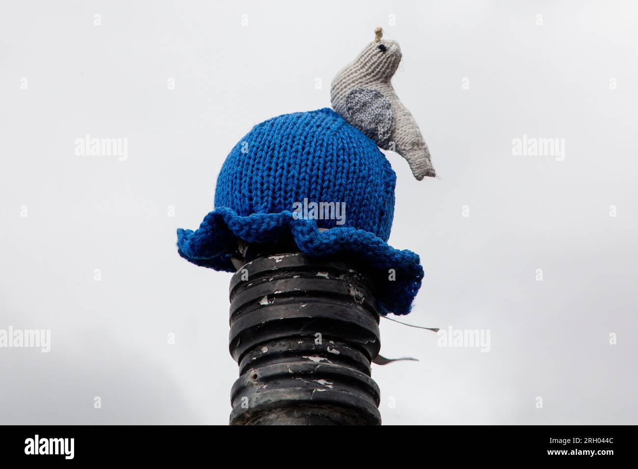 A knitted seagull atop a post in Clevedon Stock Photo