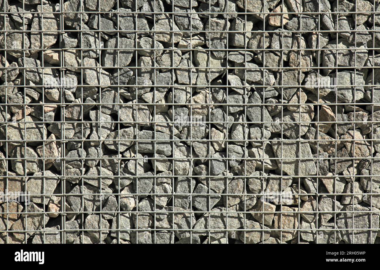 Gabion, texture, background. Gabion net and construction design. New