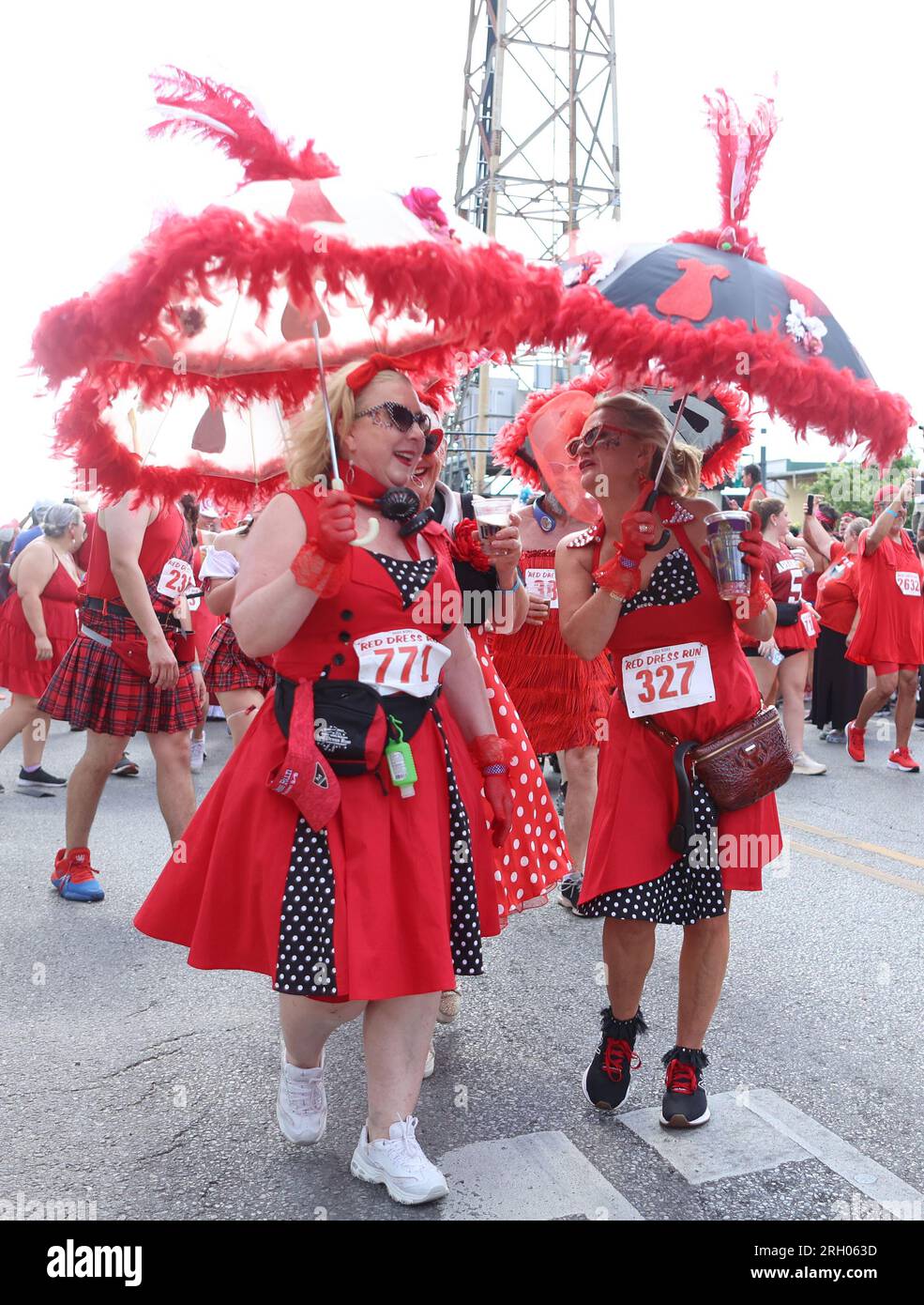 New Orleans, USA. 12th Aug, 2023. Event goes officially start The Red Dress Run as they make their through North Peters Street in New Orleans, Louisiana on Saturday, August 12, 2023. (Photo New Orleans, USA. 12th Aug, 2023. Event goes officially start The Red Dress Run as they make their through North Peters Street in New Orleans, Louisiana on Saturday, August 12, 2023. (Photo