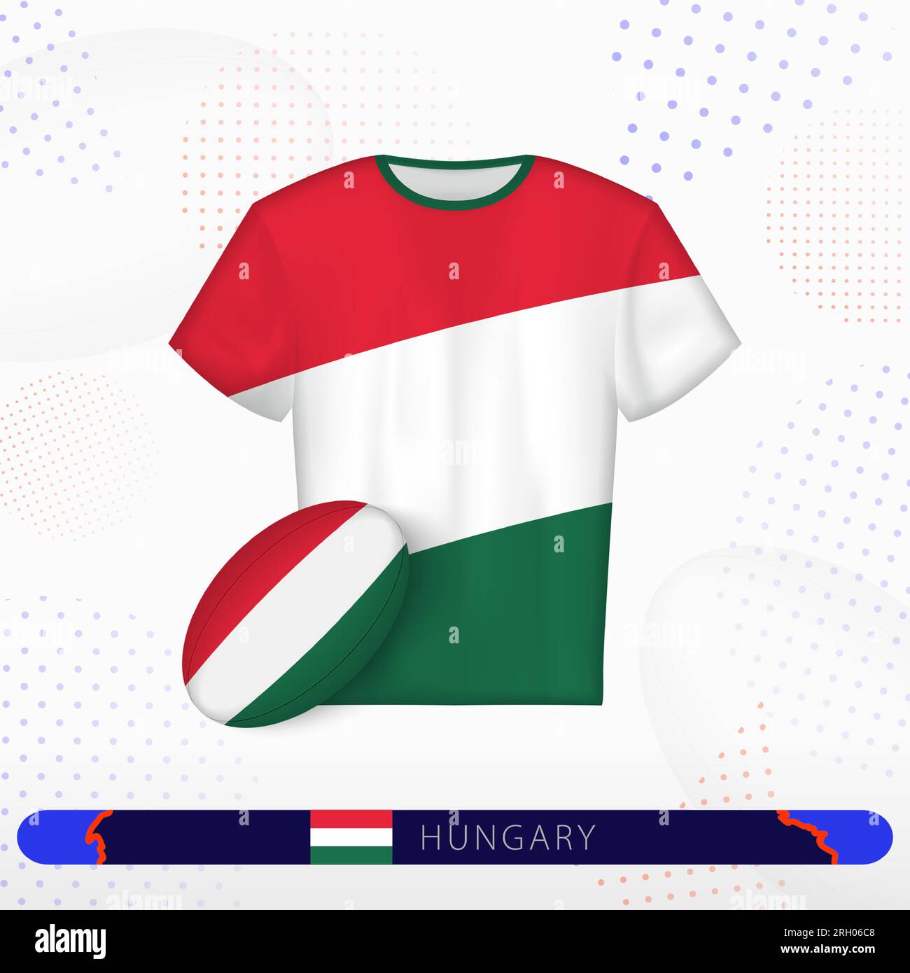 Hungary rugby jersey with rugby ball of Hungary on abstract sport background. Jersey design. Stock Vector