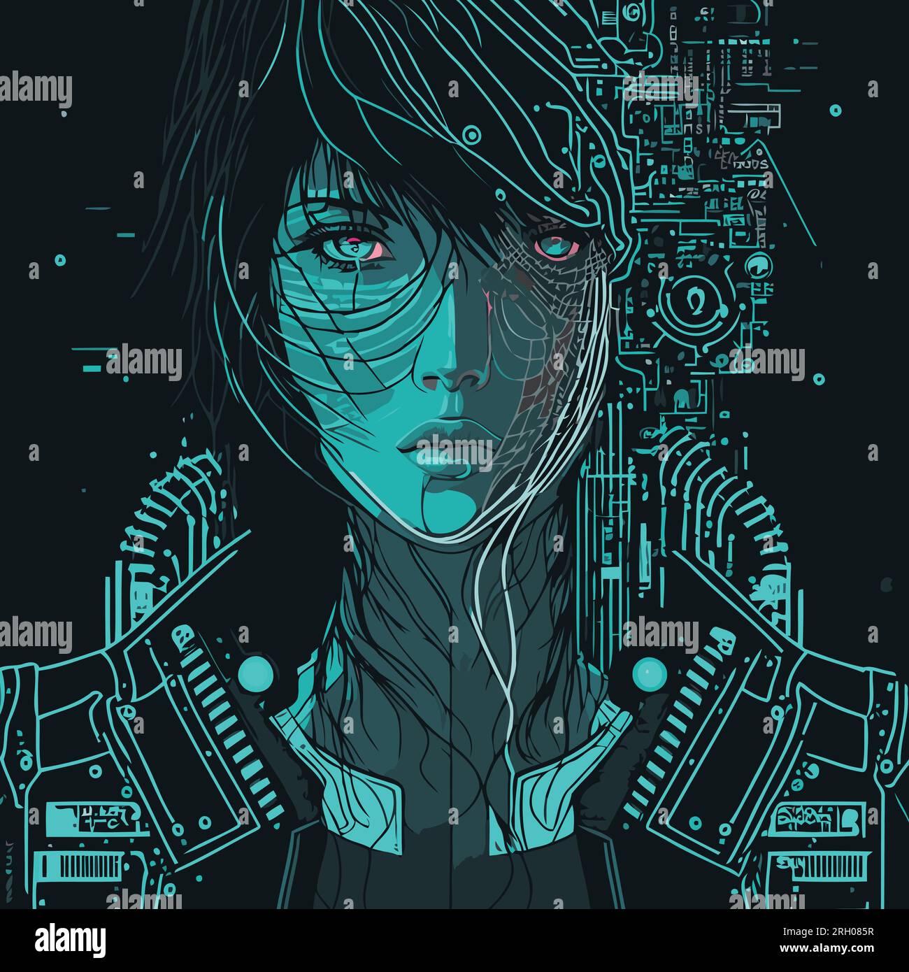 cyberpunk anime style illustration of an android girl