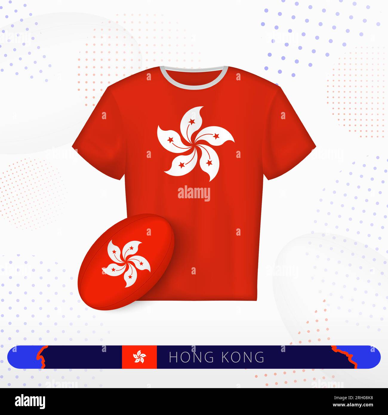 Hong Kong rugby jersey with rugby ball of Hong Kong on abstract sport