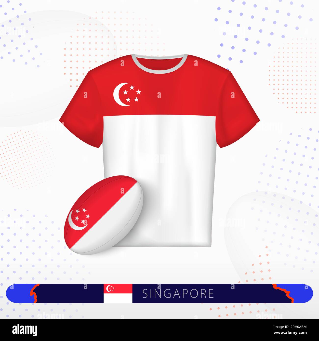 Singapore rugby jersey with rugby ball of Singapore on abstract sport background. Jersey design