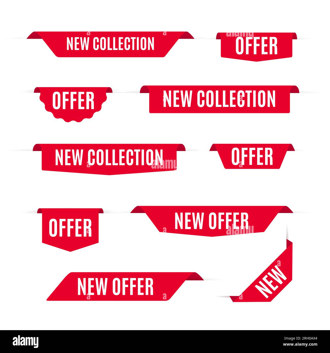 New Collection Offer Tags and Labels. Red ribbon Banners isolated on