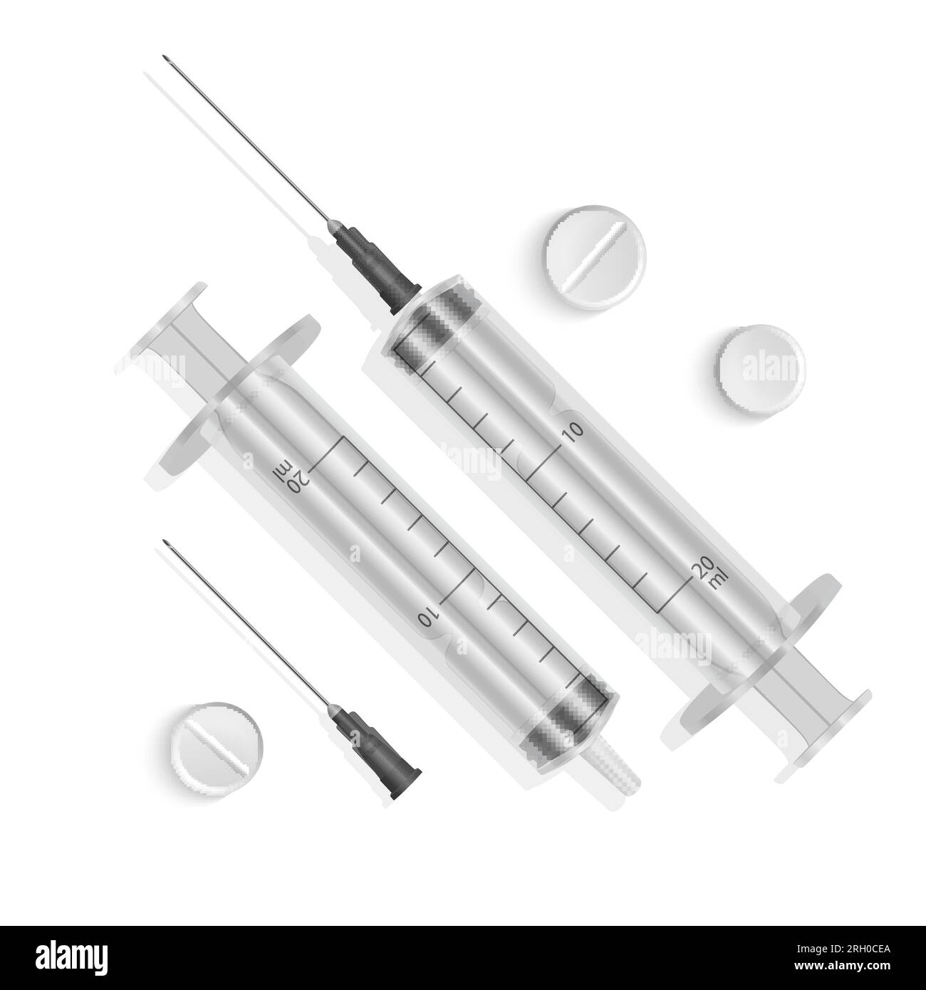 Set of medical syringes. Illustration of medical syringes with needles