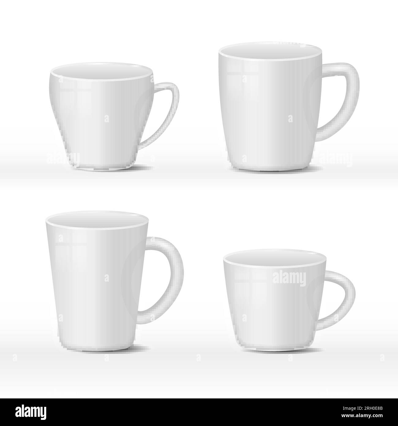 Realistic blank white and black coffee mug cups on white background