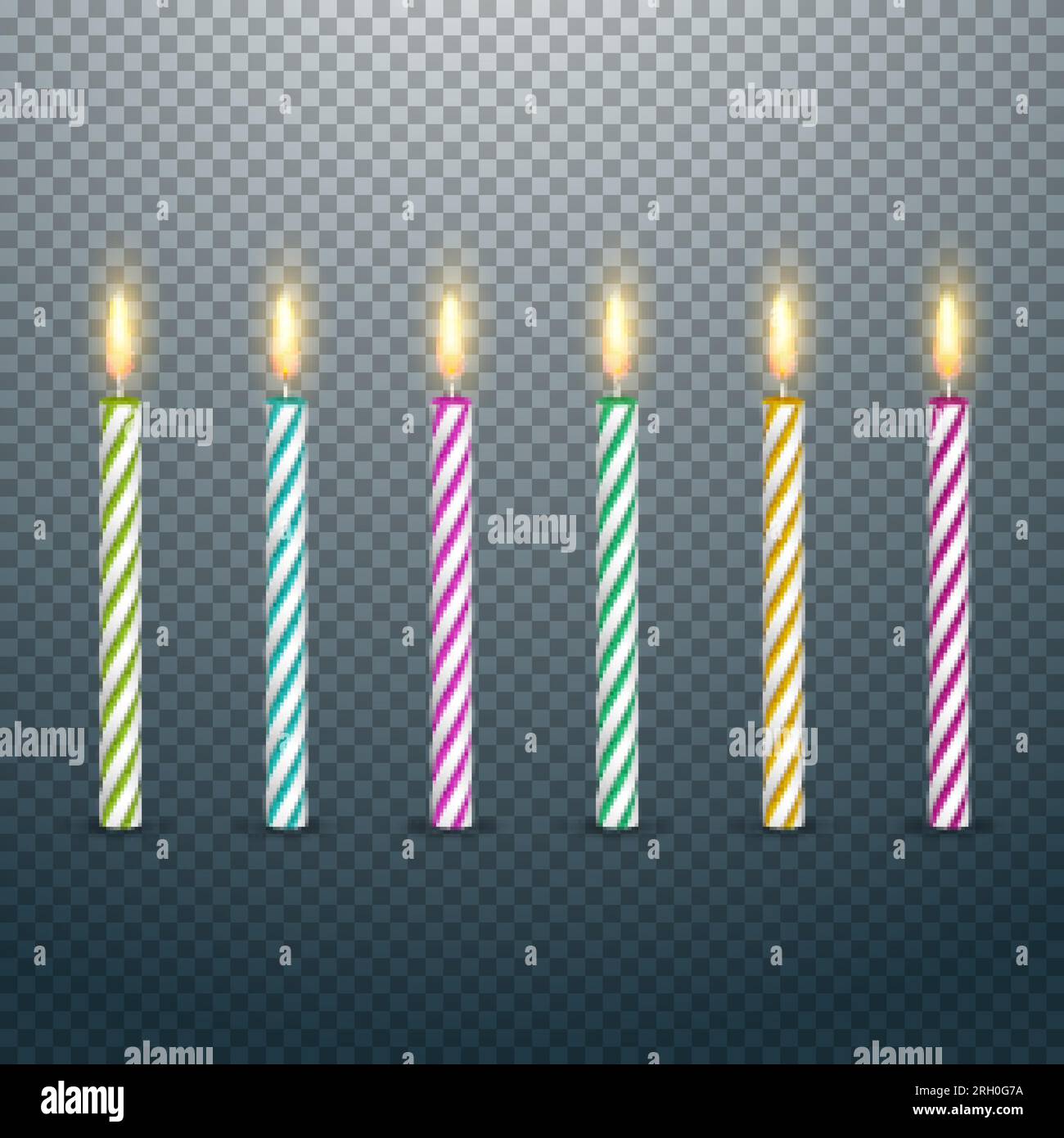 Birthday cake candles with burning flames isolated Stock Vector Image