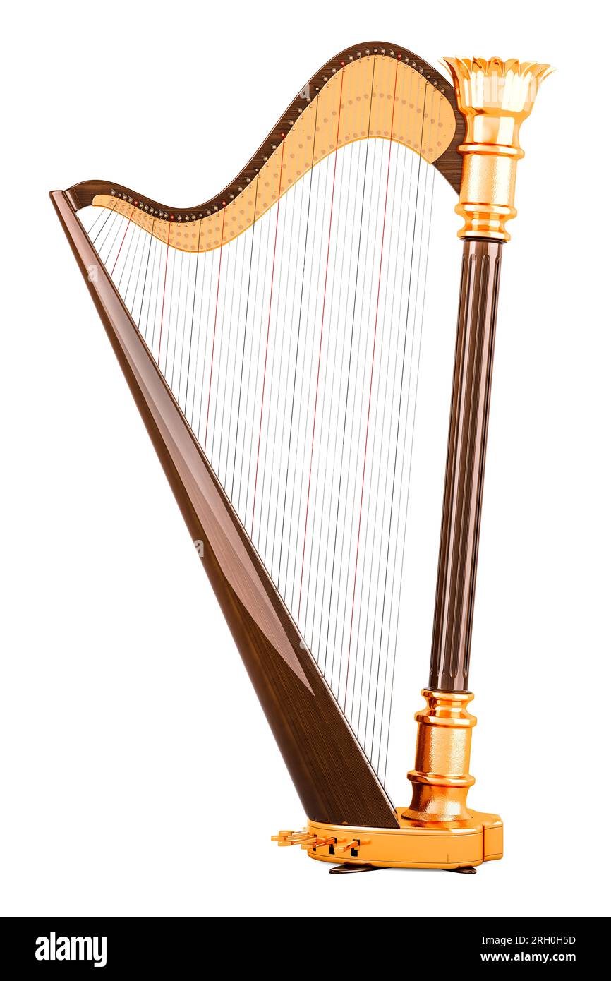 Harp, lyre closeup. 3D rendering isolated on white background Stock