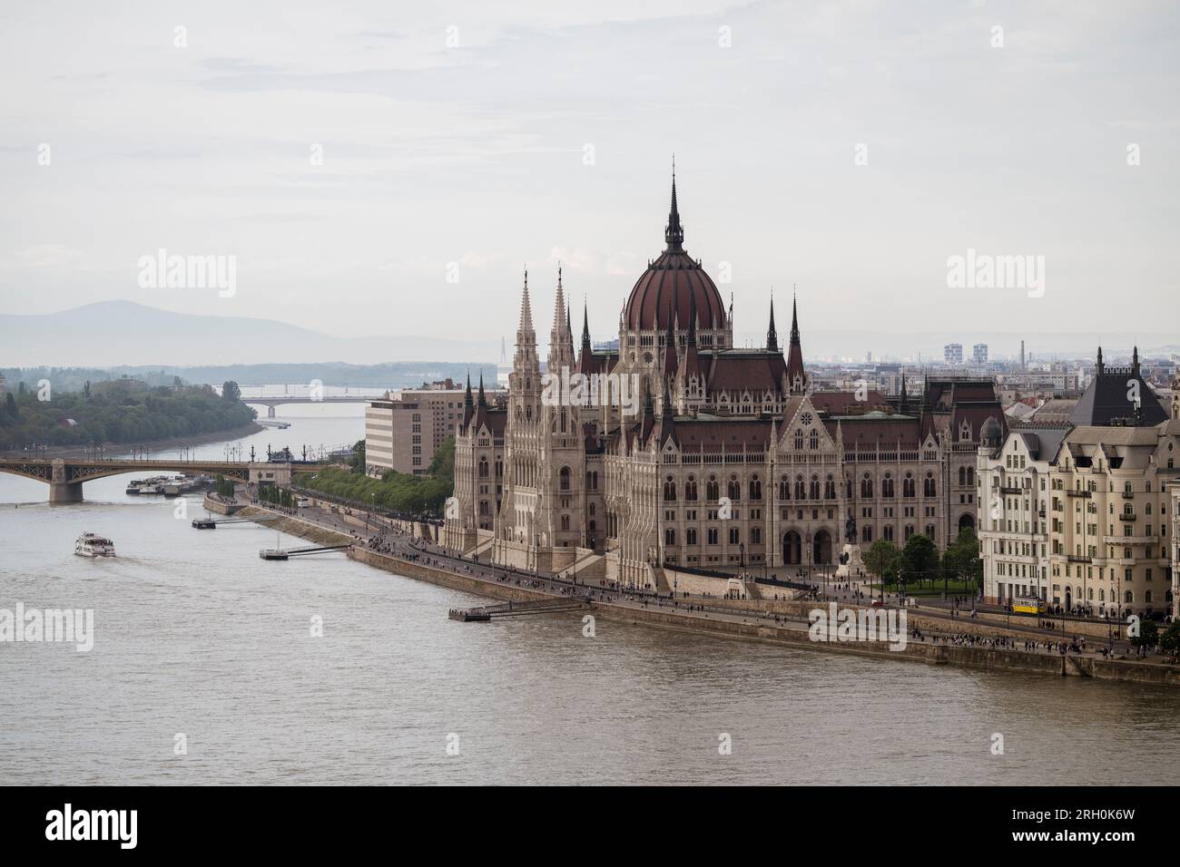 Hungary's Parliament building stands amidst serene gray Stock Photo