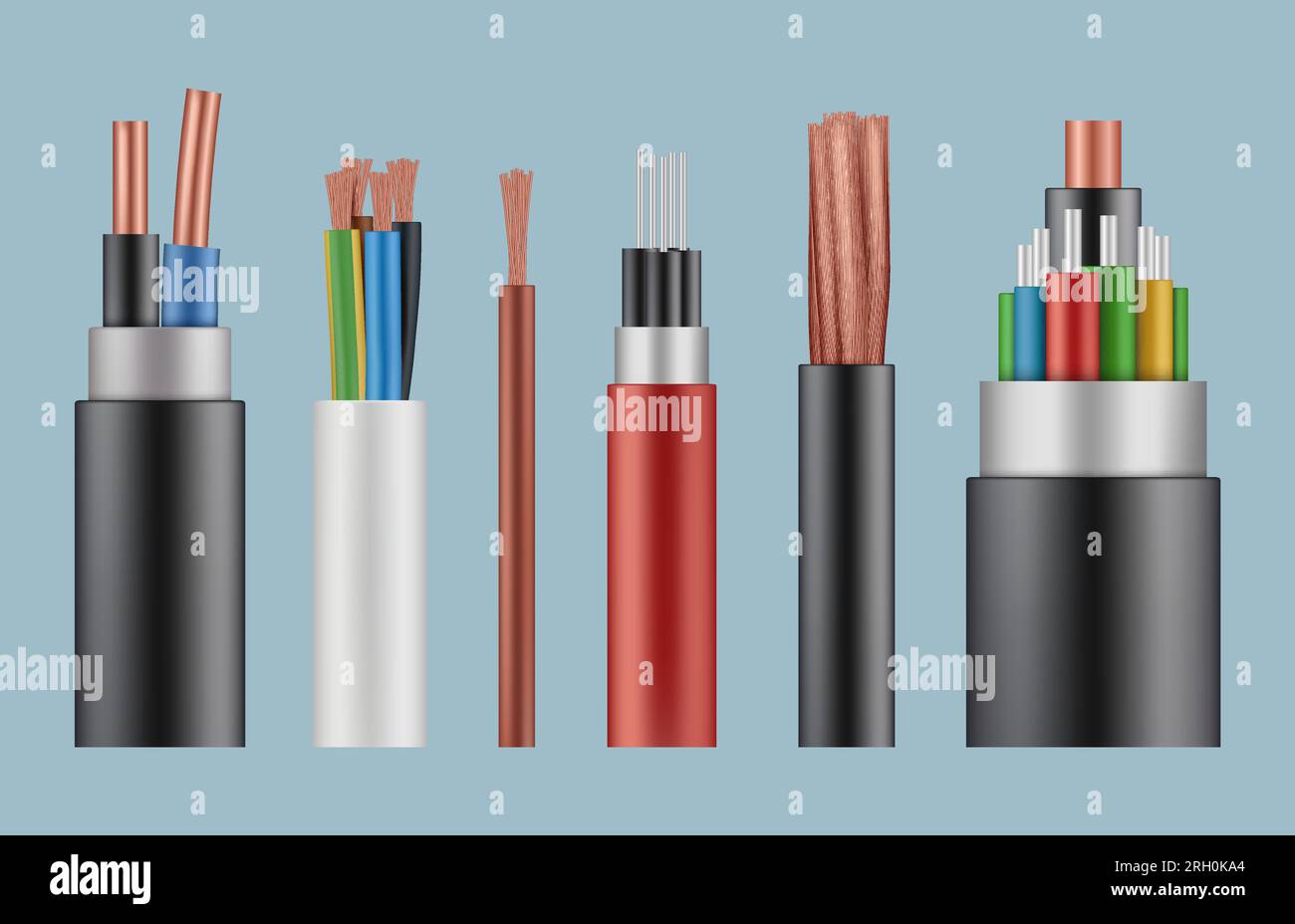 Optical cables. Wire fiber cord structure electrical line wicker vector
