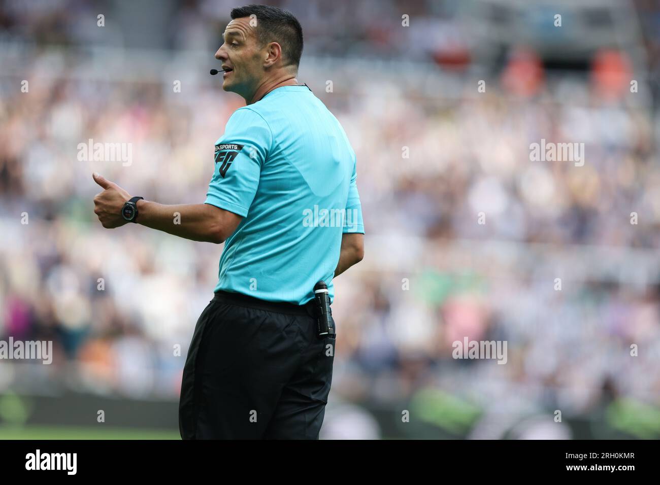 Newcastle Upon Tyne, UK. 12th Aug, 2023. Referee Andy Madley during the Premier League match at St. James' Park, Newcastle Upon Tyne. Picture credit should read: Nigel Roddis/Sportimage Credit: Sportimage Ltd/Alamy Live News Stock Photo