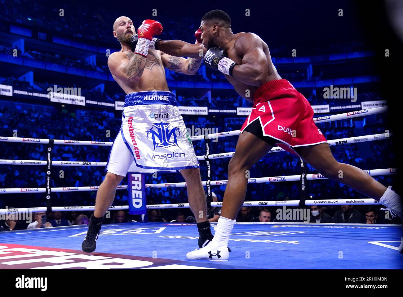 Antony Joshua (right) in action against Robert Helenius in the