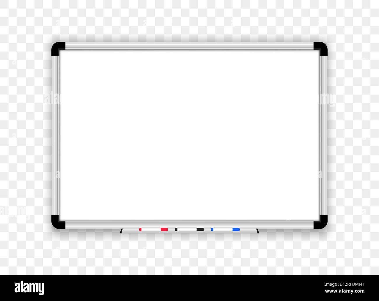 Realistic whiteboard. Office board with marker pens. Empty board. Mock