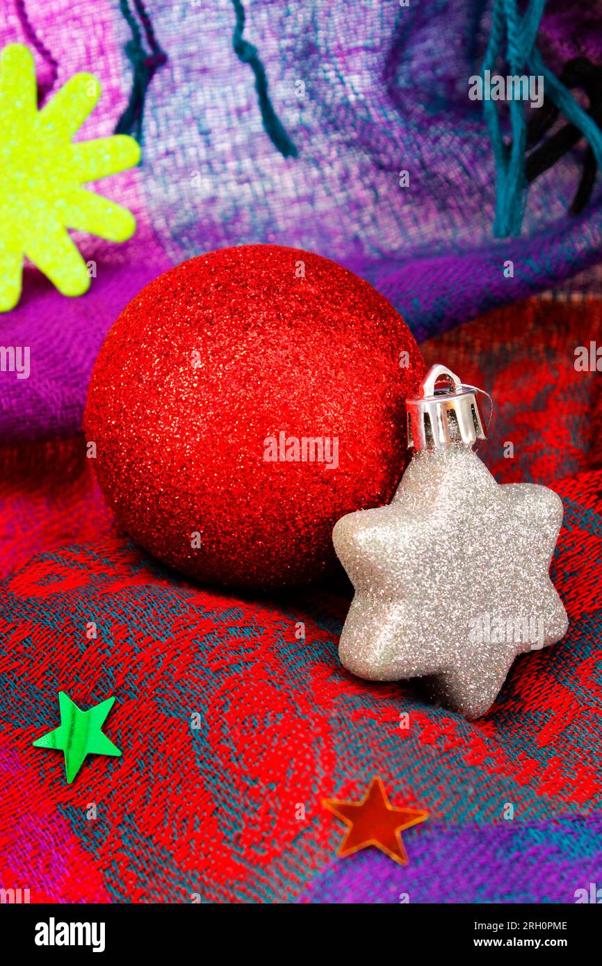 Christmas decoration with sphere and glitter star Stock Photo