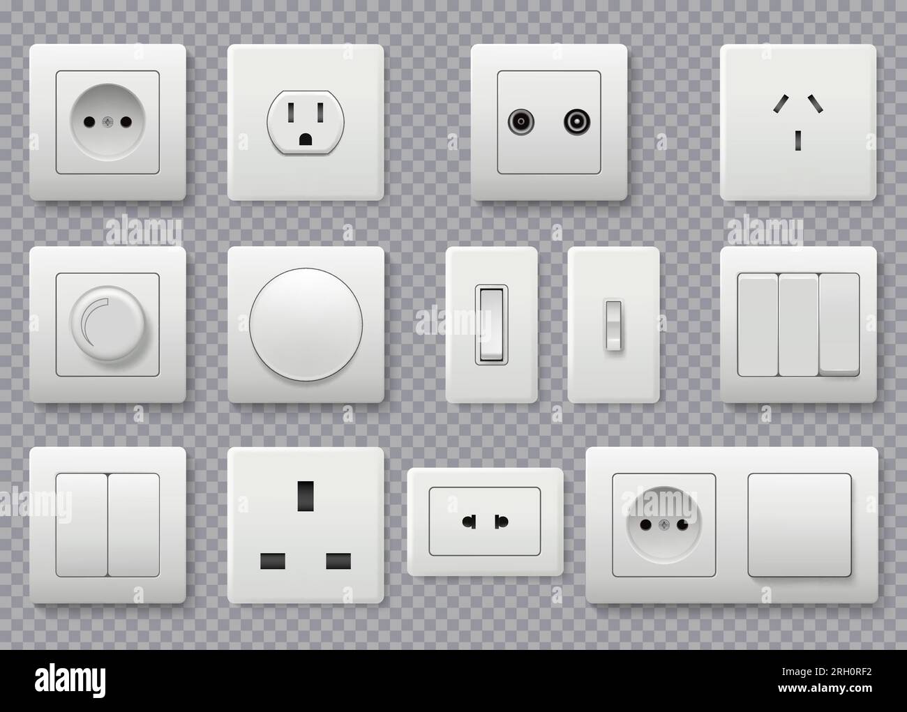 Wall switch. Power electrical socket different modern round switches