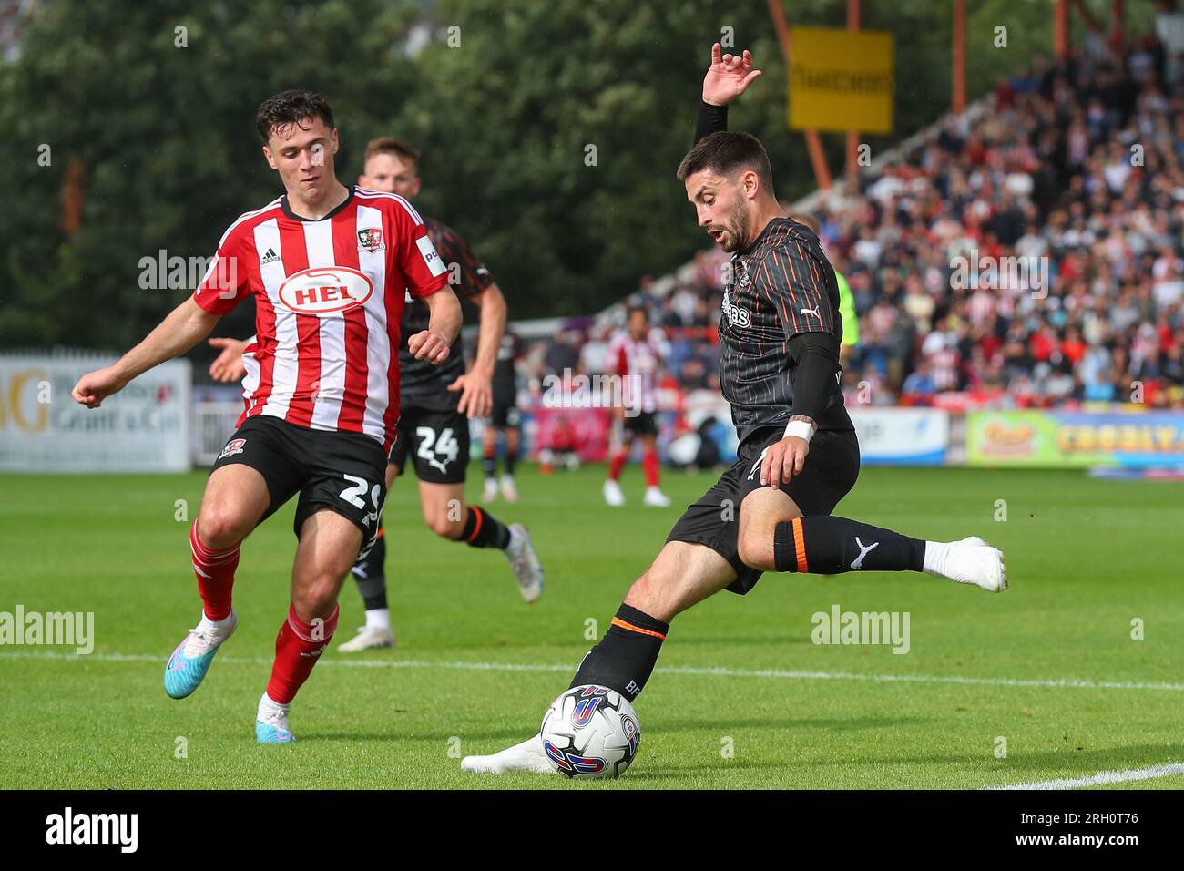 Exeter, UK. 12th Aug, 2023. Owen Dale #7 of Blackpool in action during the Sky Bet League 1 match Exeter City vs Blackpool at St James' Park, Exeter, United Kingdom, 12th August 2023 (Photo by Gareth Evans/News Images) in Exeter, United Kingdom on 8/12/2023. (Photo by Gareth Evans/News Images/Sipa USA) Credit: Sipa USA/Alamy Live News Stock Photo