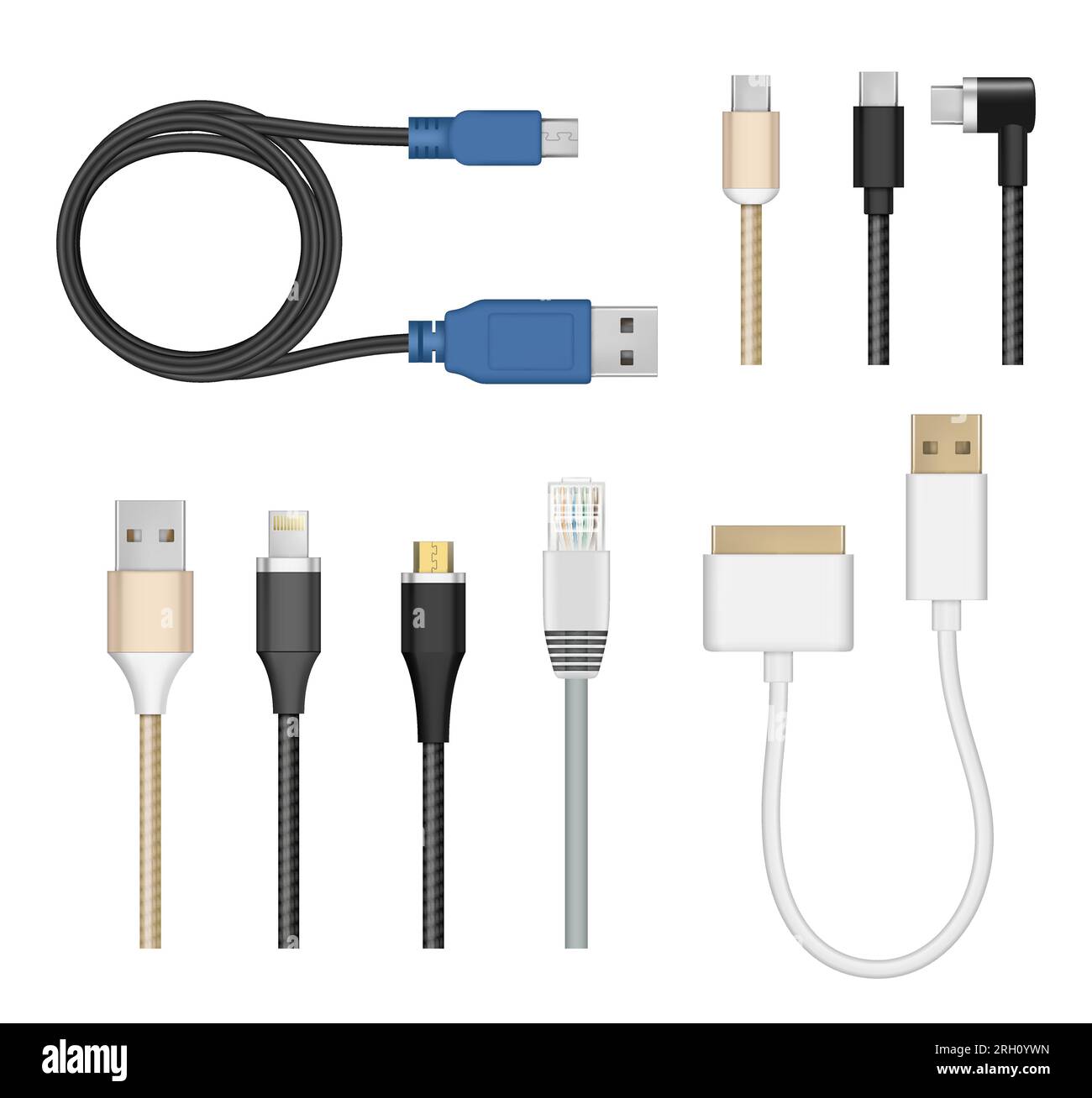 Connection cables. Computer and mobile devices charging cord electric