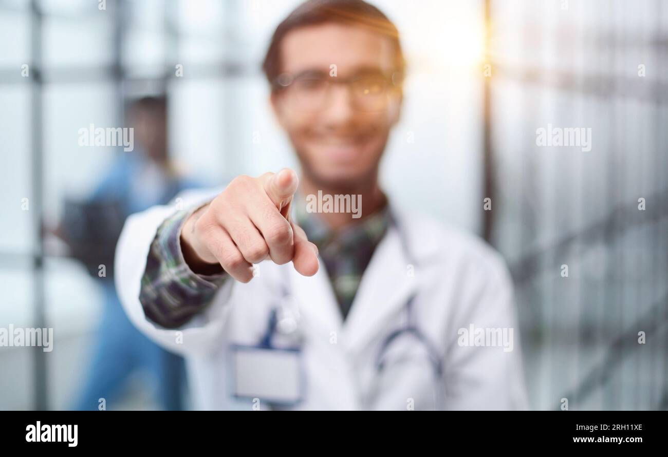 The doctor makes a positive sign for medicine with his finger Stock ...