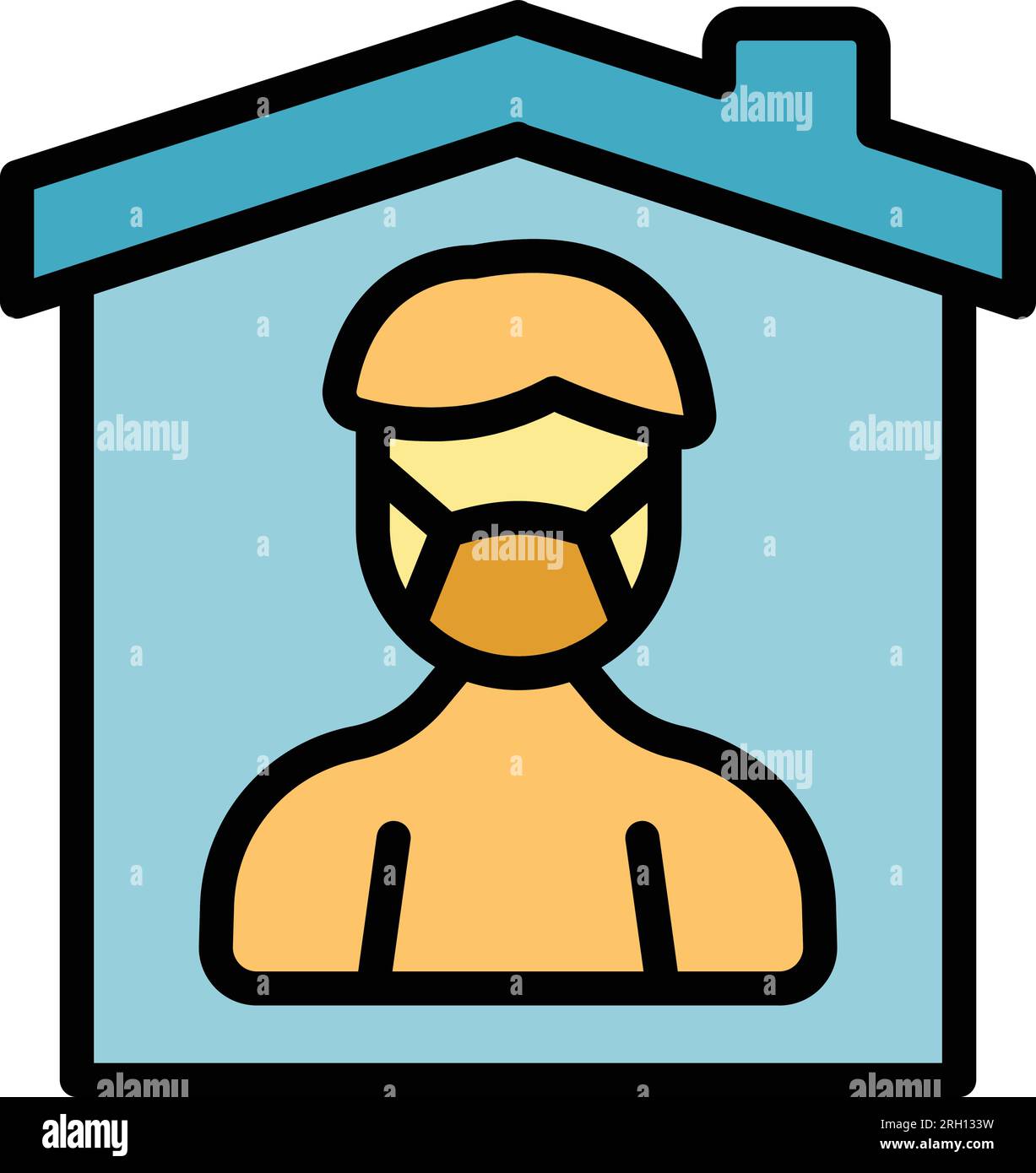 Self isolation mask icon outline vector. Home people. Corona online color flat Stock Vector