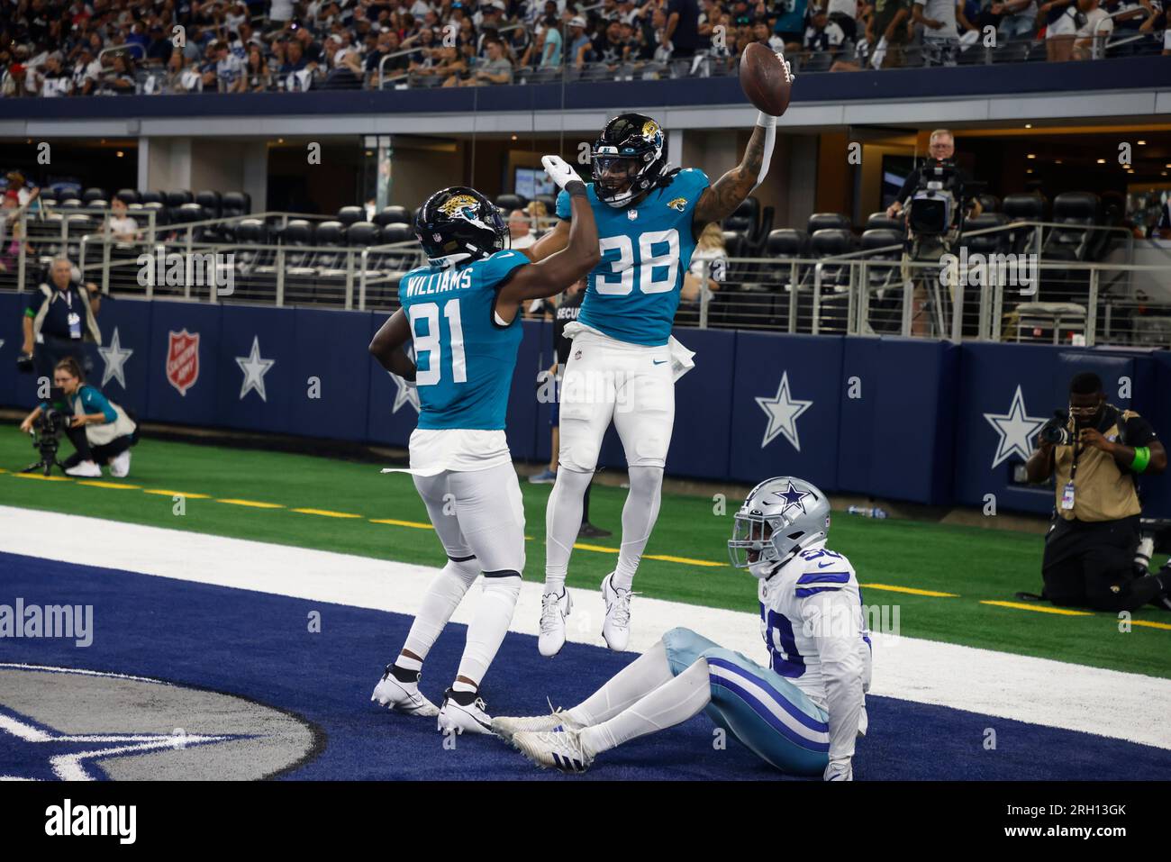 Jacksonville Jaguars running back Qadree Ollison (38) is seen during the  second half of an NFL football game against the Dallas Cowboys, Saturday,  Aug. 12, 2023, in Arlington, Texas. Jacksonville won 28-23. (