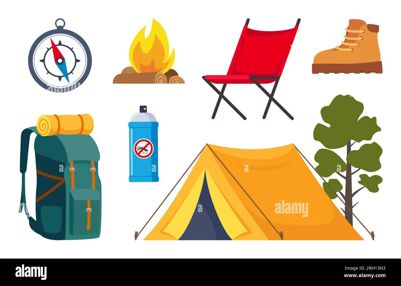 Camping and hiking equipment set. Big collection of elements or icons ...