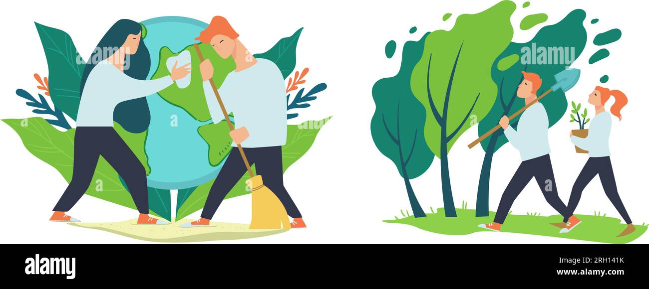Planet Earth Nature Conservation Planting Trees Stock Vector Image