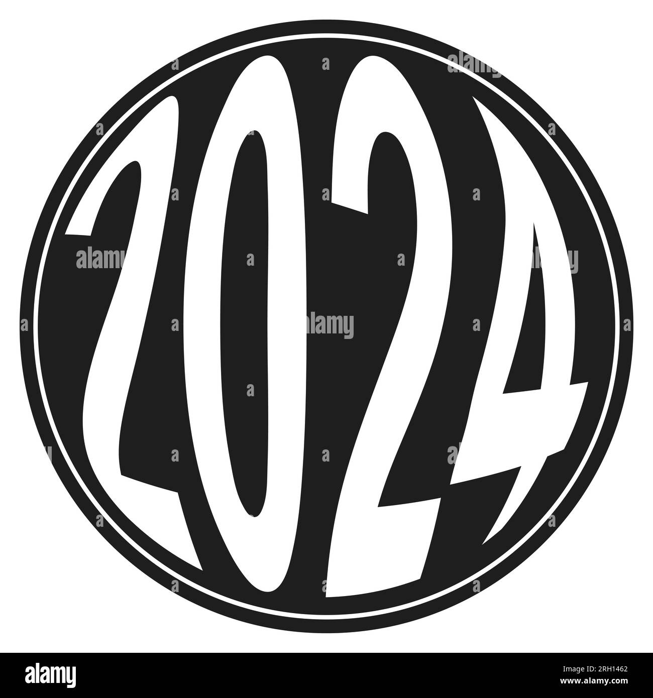 Round logo 2024, happy new year 2024 greeting, round lettering Stock