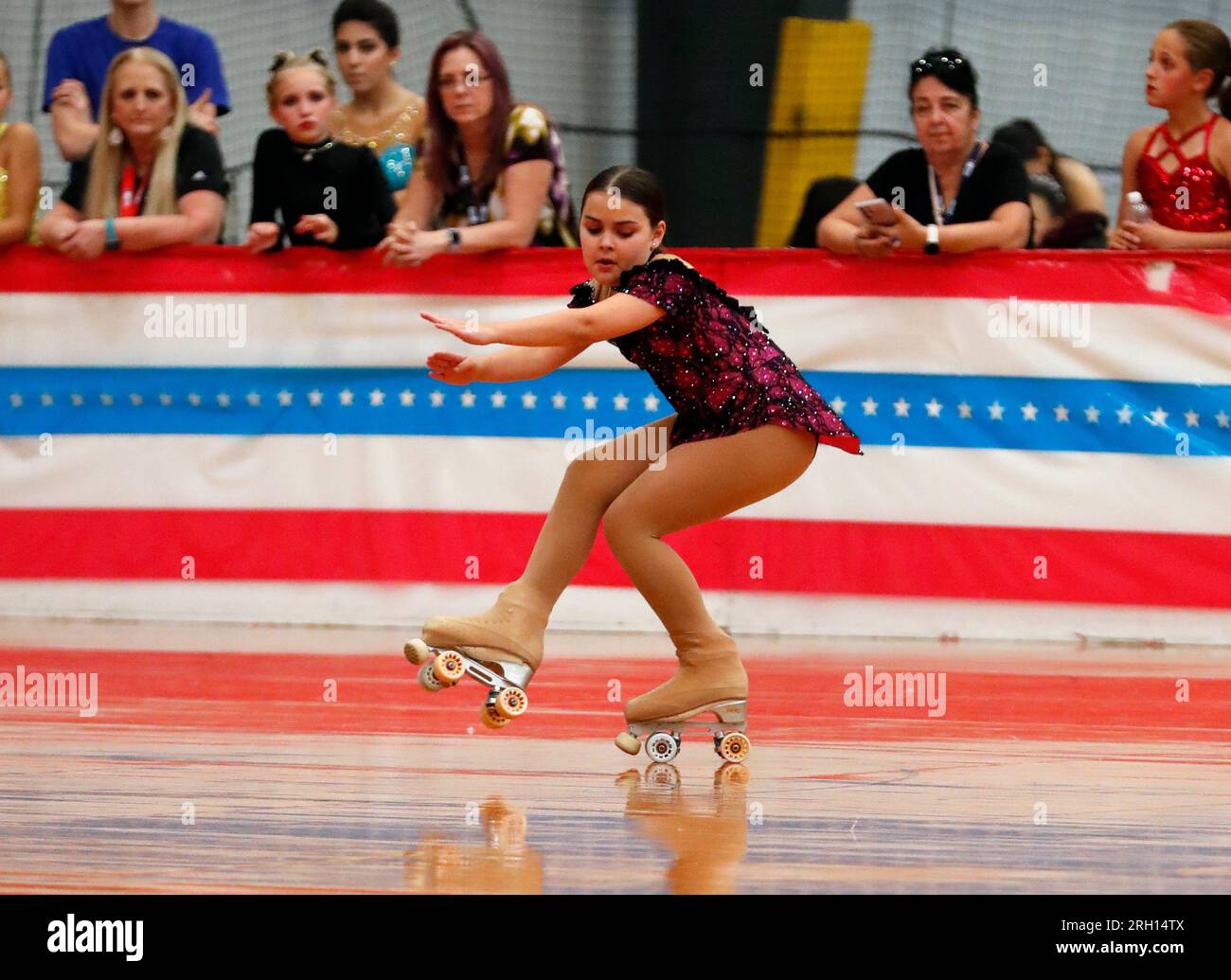 Lincoln, NE, USA. 25th July, 2023. Iris Acuna Slaazar competes in the Juvenile ''B'' Freeskating semi-finals at the 2023 National Roller Skating Championships in Lincoln, NE. Larry C. Lawson/CSM (Cal Sport Media via AP Images). Credit: csm/Alamy Live News Stock Photo