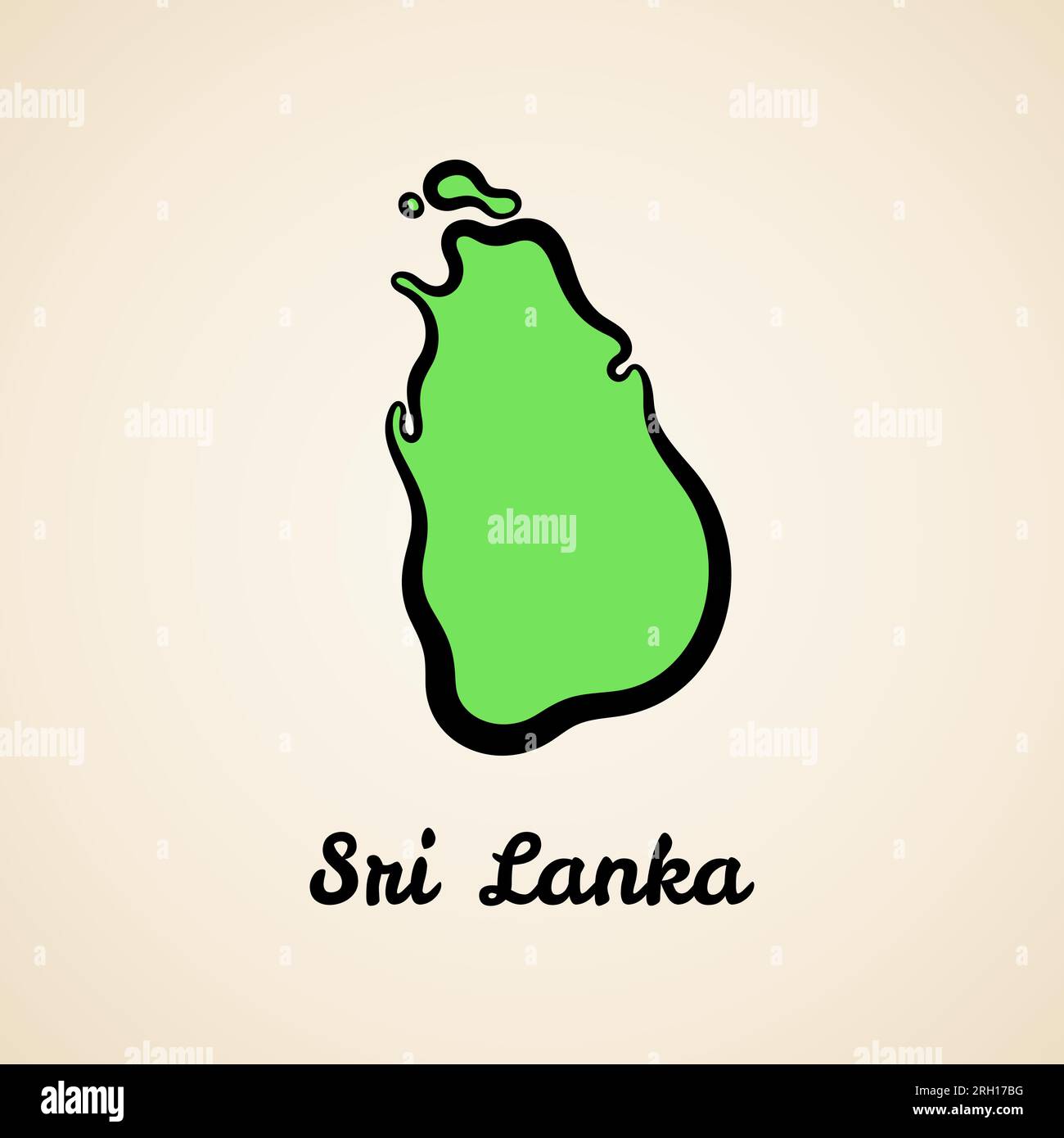 Green simplified map of Sri Lanka with black outline. Stock Vector