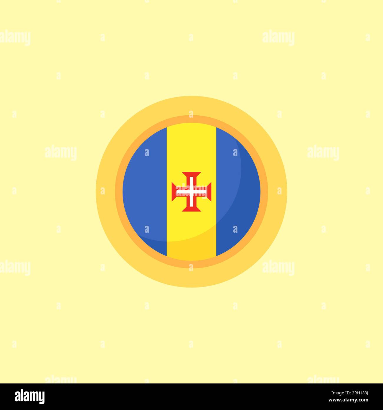 Flag of Madeira with round frame. Flat design style. Stock Vector