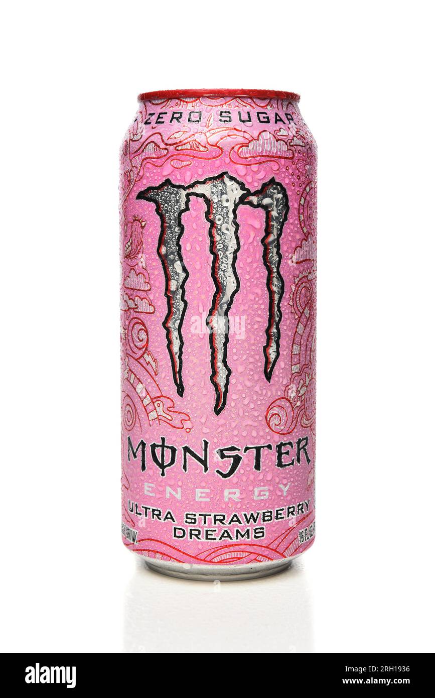 IRVINE, CALIFORNIA - 12 AUG 2023: A can of Monster Energy Drink Ultra Strawberry Dreams flavor. Stock Photo