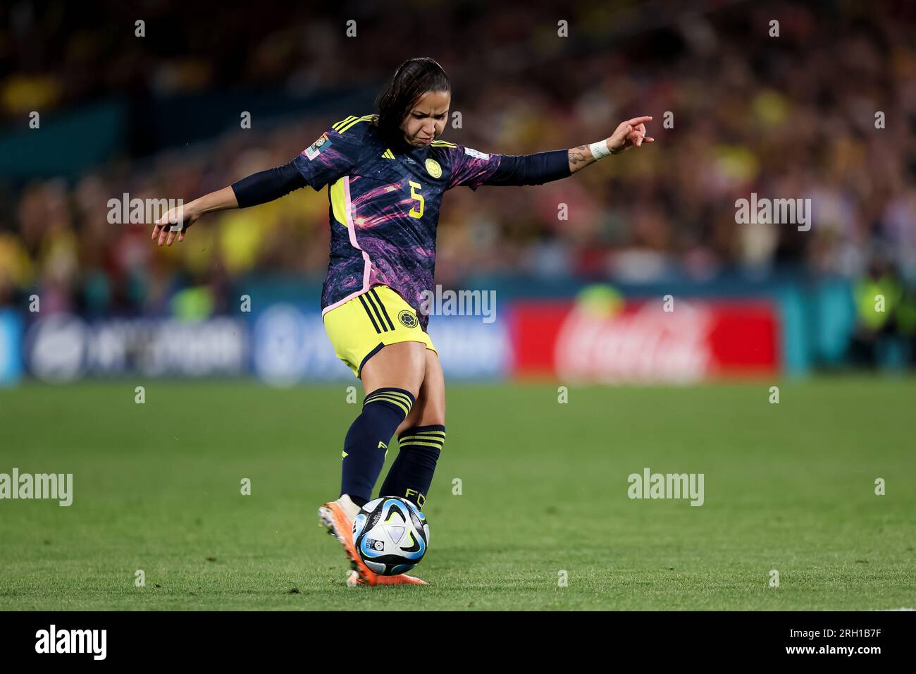 Sydney, Australia, 12 August, 2023. Lorena Bedoya Durango of Colombia shoots at goal during the Women's World Cup quarter final football match between the England and Colombia at Stadium Australia on August 12, 2023 in Sydney, Australia. Credit: Damian Briggs/Speed Media/Alamy Live News Stock Photo