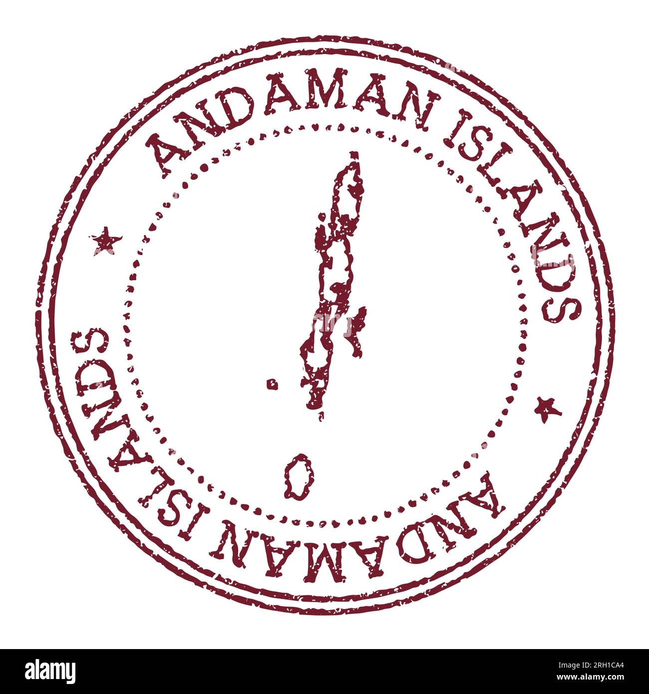 Andaman Islands round rubber stamp with island map. Vintage red