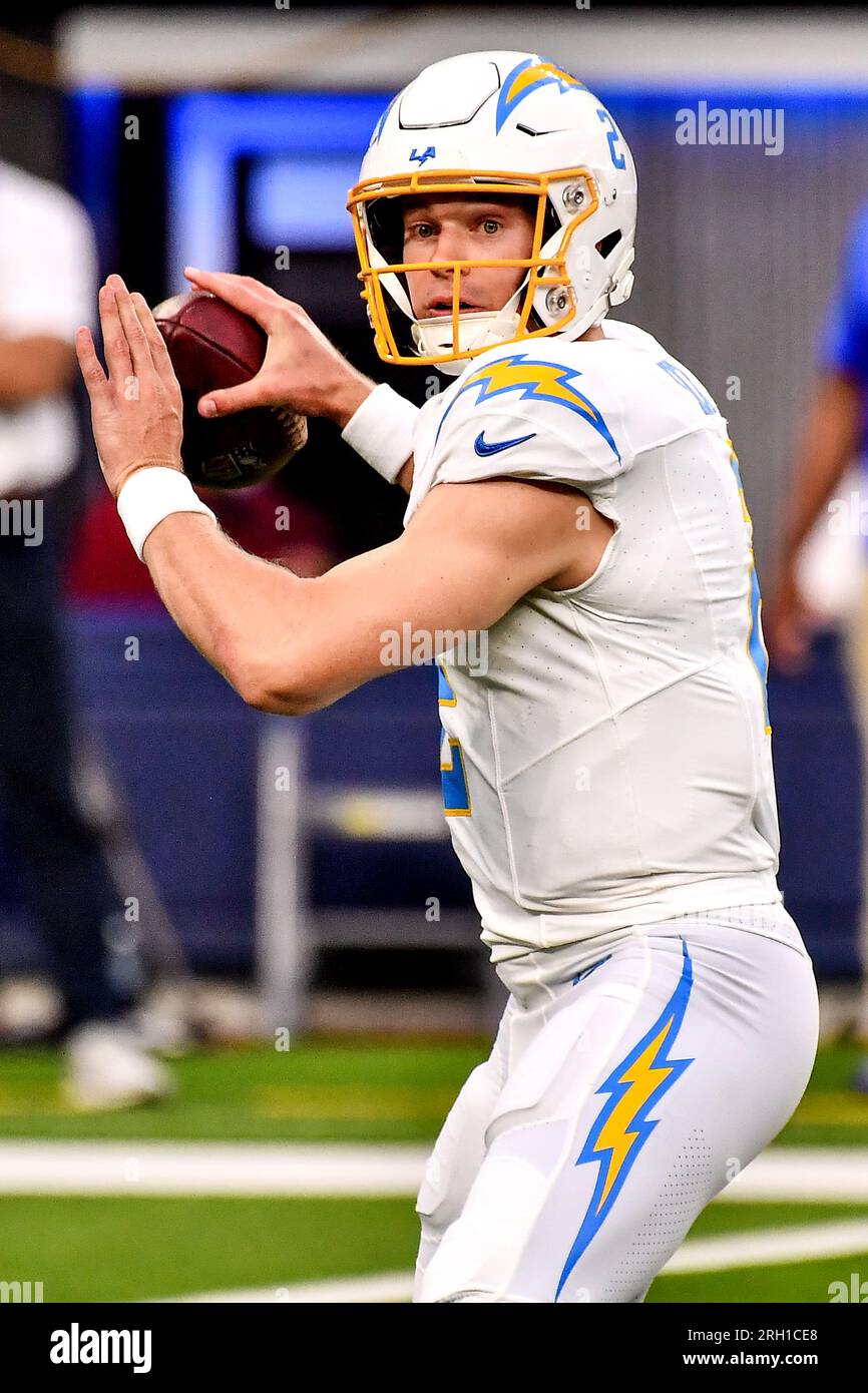 Easton Stick of the Los Angeles Chargers during a preseason game