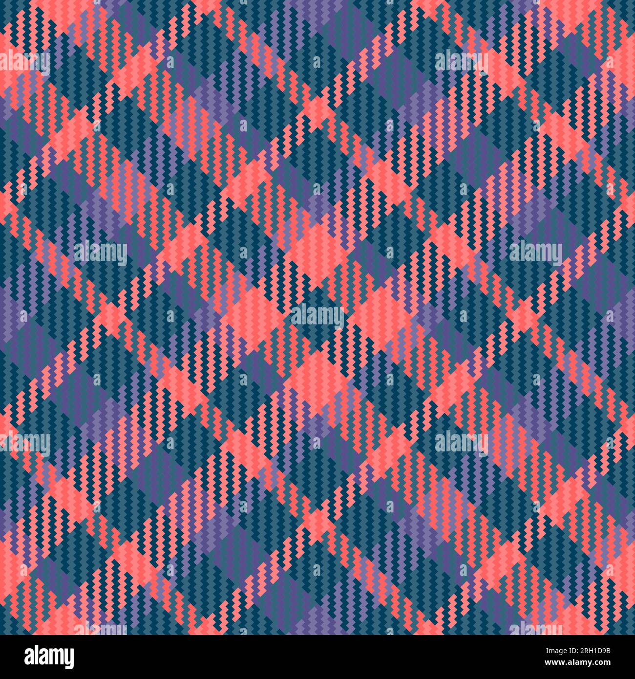 Fabric check seamless of background tartan texture with a vector textile plaid pattern in cyan and red colors. Stock Vector