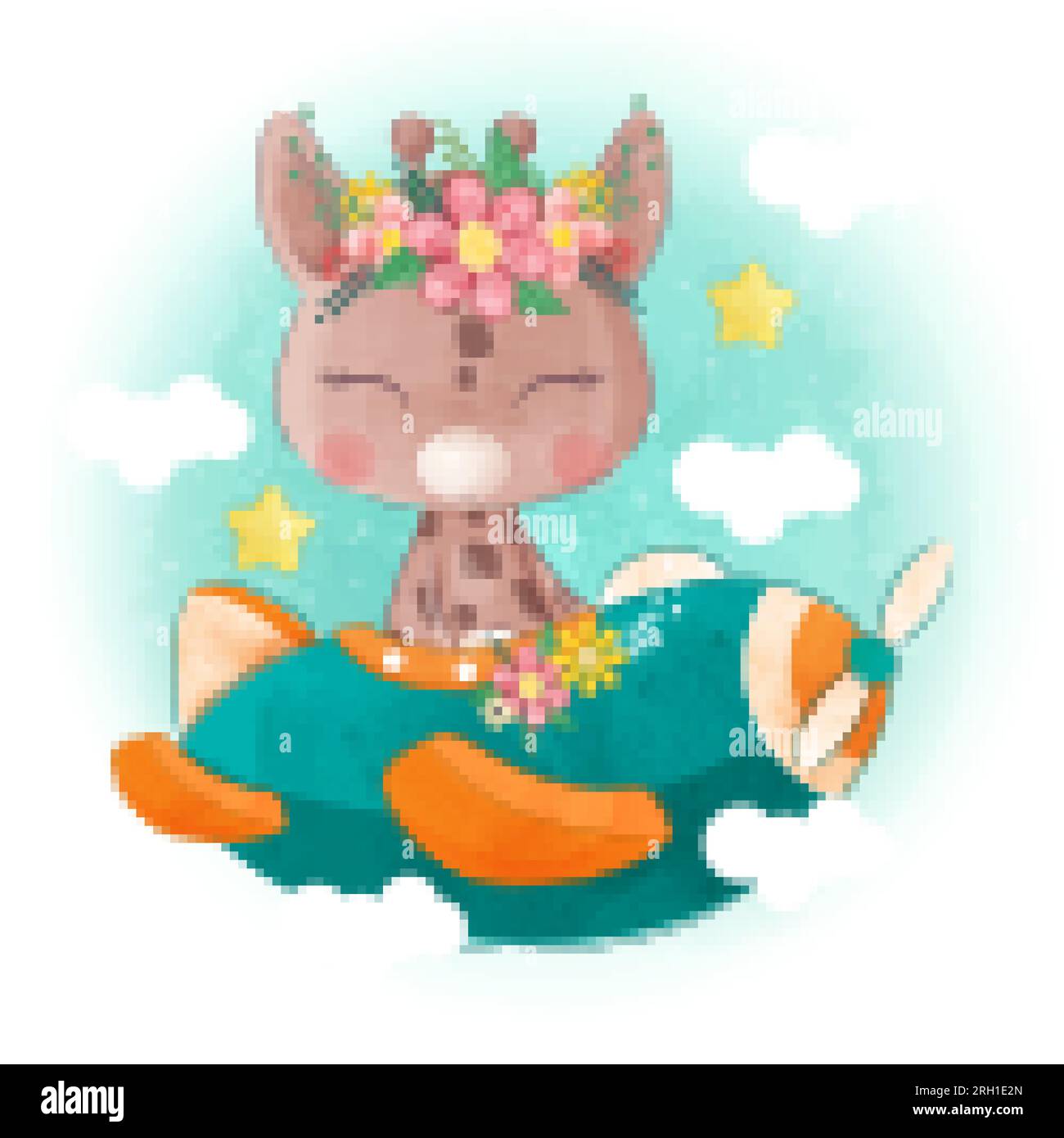 hand drawn cute little giraffe flying with a plane Stock Vector Image