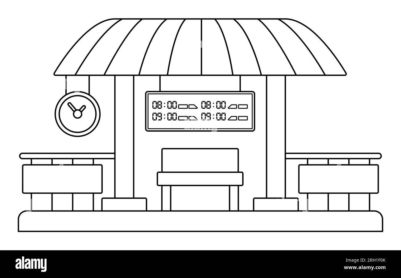Vector black and white railway station line icon. Railroad train